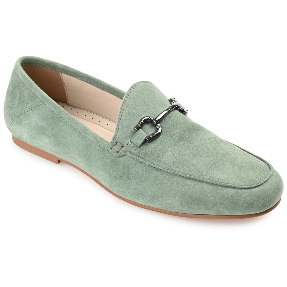 Journee Signature Genuine Leather Giia Loafer Round Toe Slip on Flats
